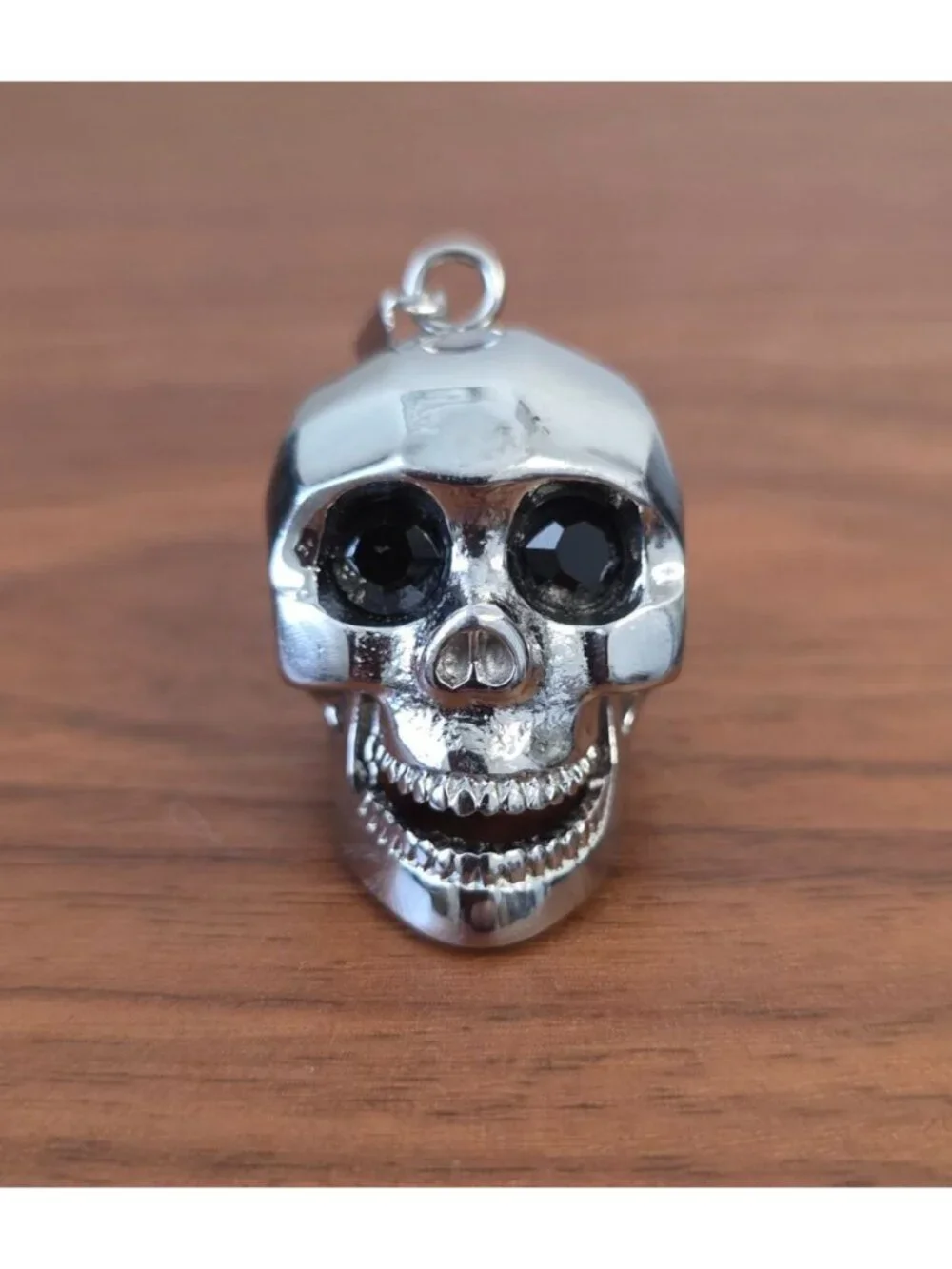 BLACKJACK Men's Stainless Steel Skull Pendant w/ Black Cubic Zirconia Eyes
